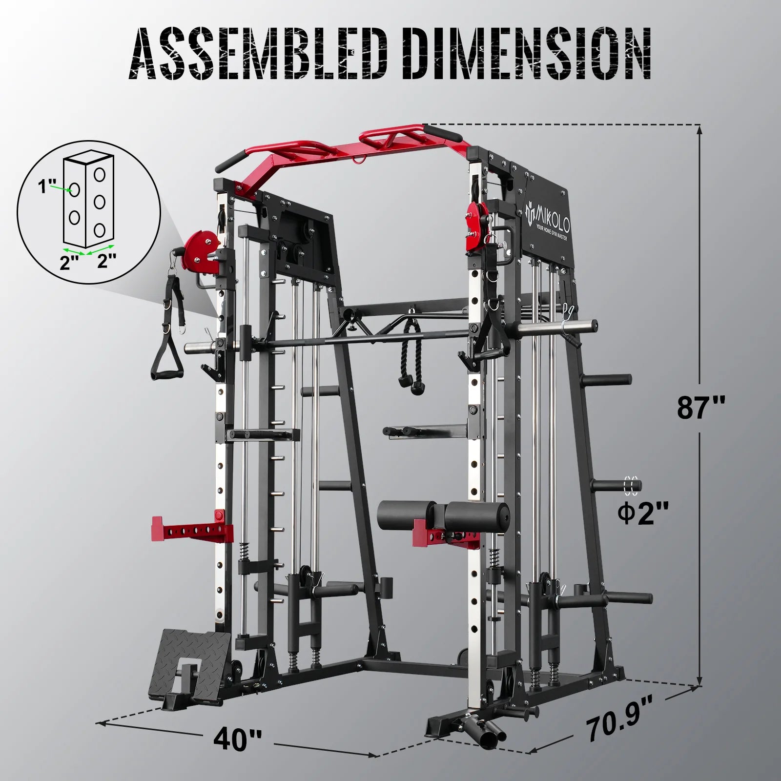 Smith Machine Home Gym, 2200 Lbs Power Rack Cage with 800 Lbs Weight Bench and Cable Crossover System, Weight Bar, 360Â° Landmine, Home Gym